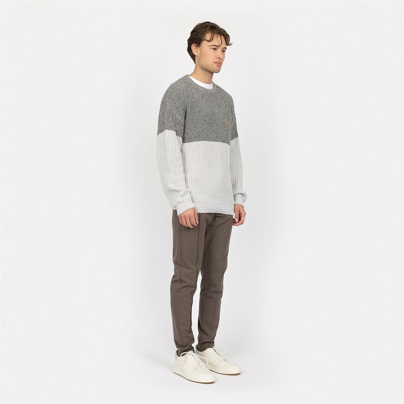 Denim Project Herre Strikket Colorblock Sweatshirt 620 Glacier Grey Melange