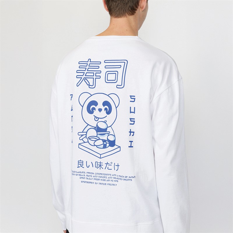 Denim Project T-shirt à Manches Longues Oversize Panda Homme 002 Blanc