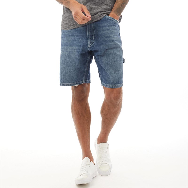 Superdry Herren Earl Worker Denim Shorts Mittelblau