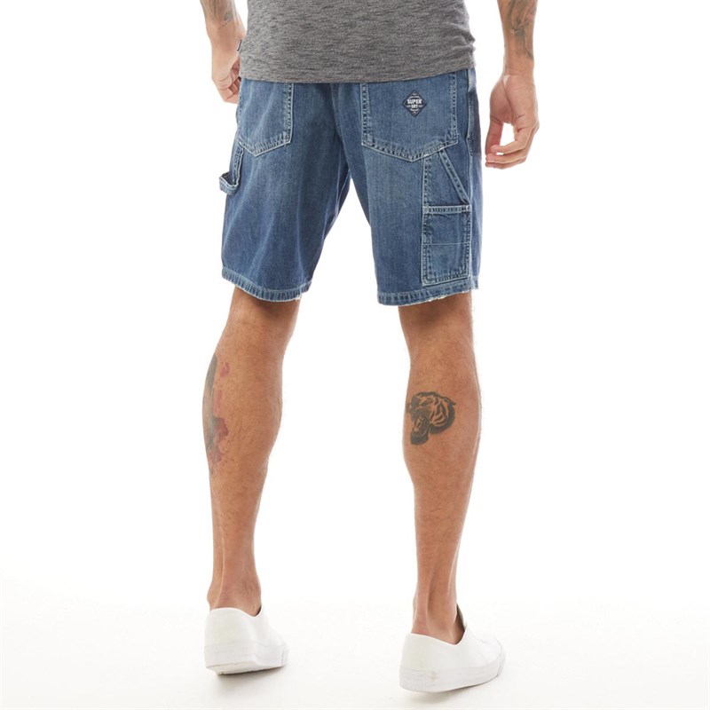 Superdry Herren Earl Worker Denim Shorts Mittelblau