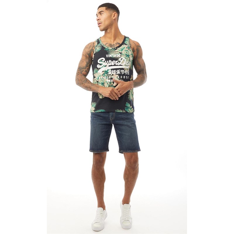 Superdry Męskie 02 Tyler Denimowe Szorty Ciemny Niebieski