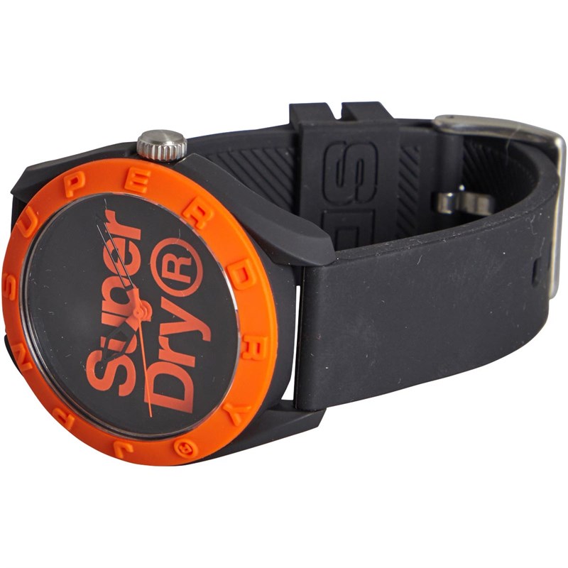 Superdry Unisex Silicone Strap Watch Black/Orange