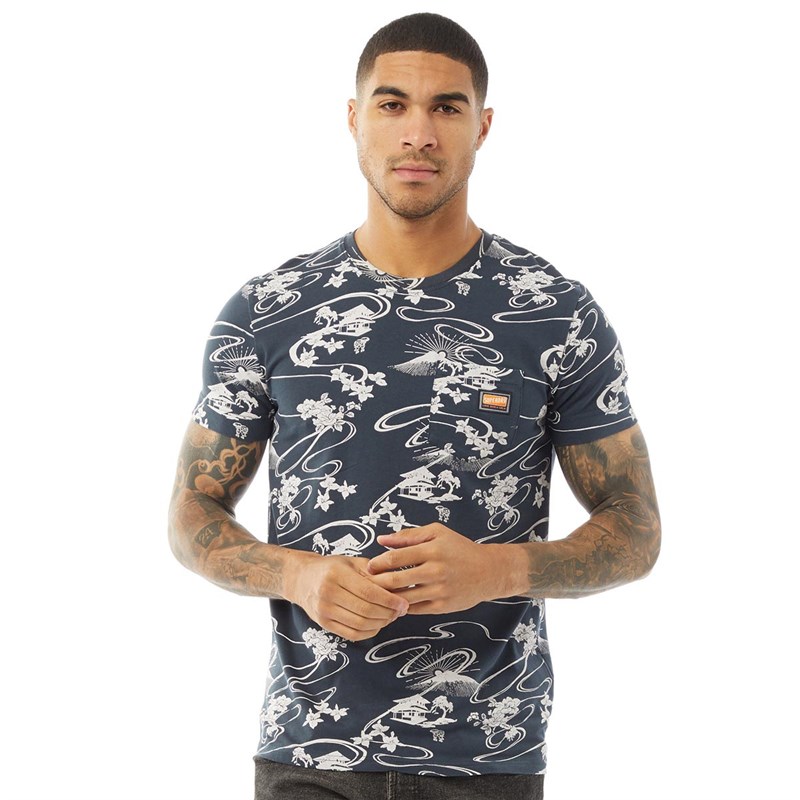 Superdry Heren AOP T-shirts Marineblauw