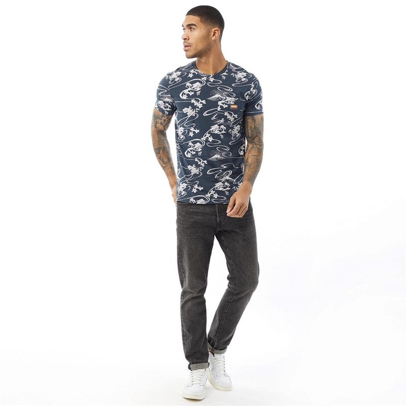 Superdry Heren AOP T-shirts Marineblauw