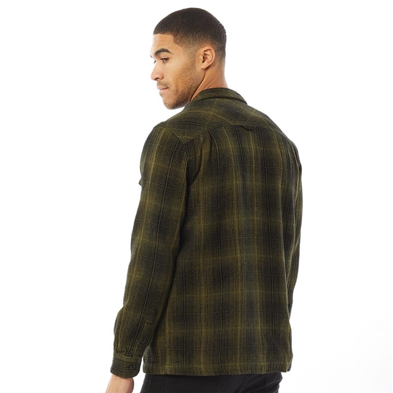 Superdry Mens Miller Flannel Long Sleeve Shirt Olive Black Ombre Check