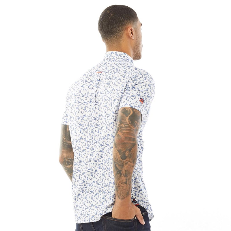 Superdry Mens Premium Shoreditch Short Sleeve Shirt Lotus Flower Optic