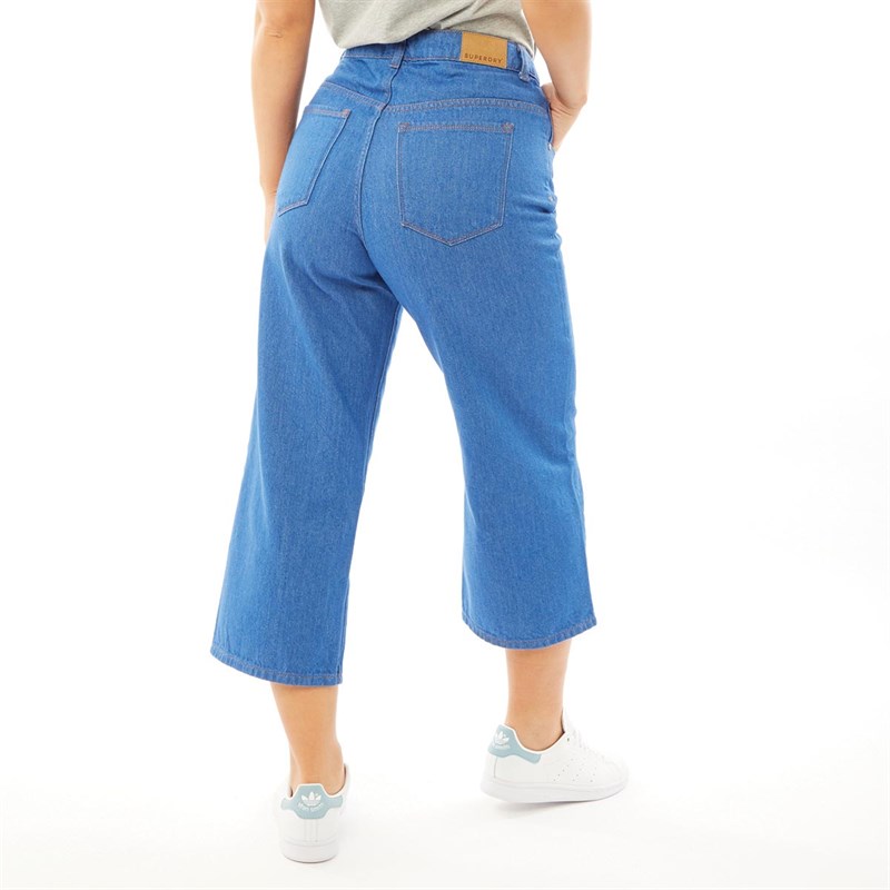 Superdry Womens Wide Leg Cropped Jeans Mid Indigo Clean