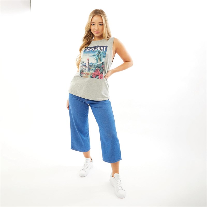 Superdry Womens Wide Leg Cropped Jeans Mid Indigo Clean