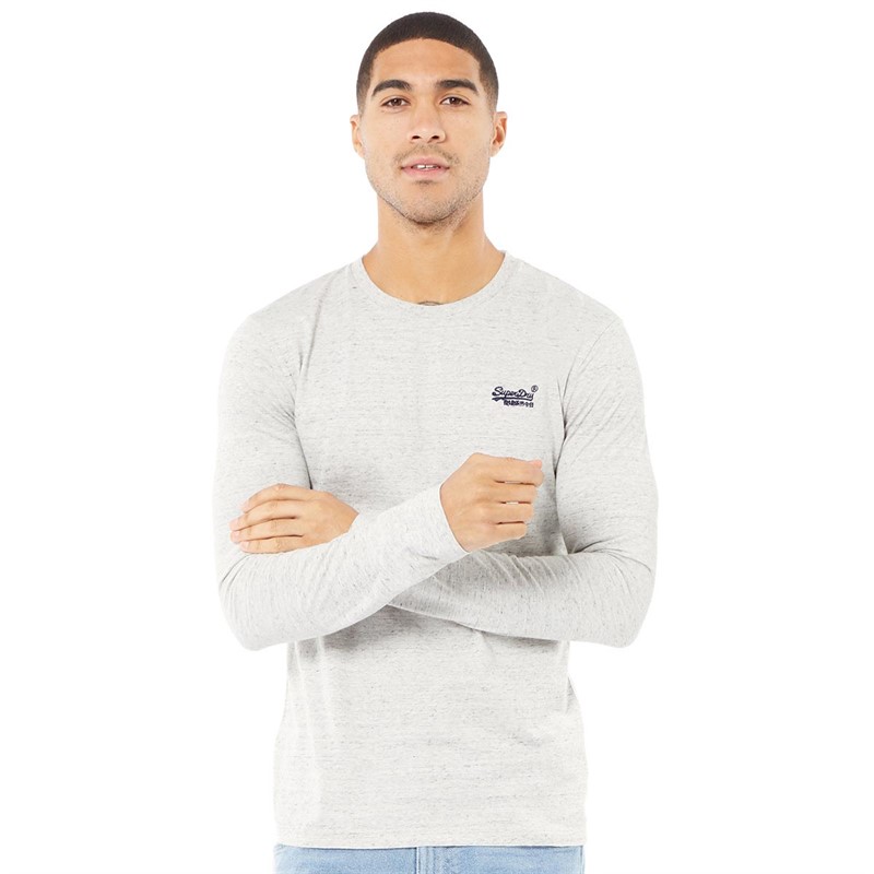 Superdry T-shirt à manches longues Homme Blanc Cassé Chiné