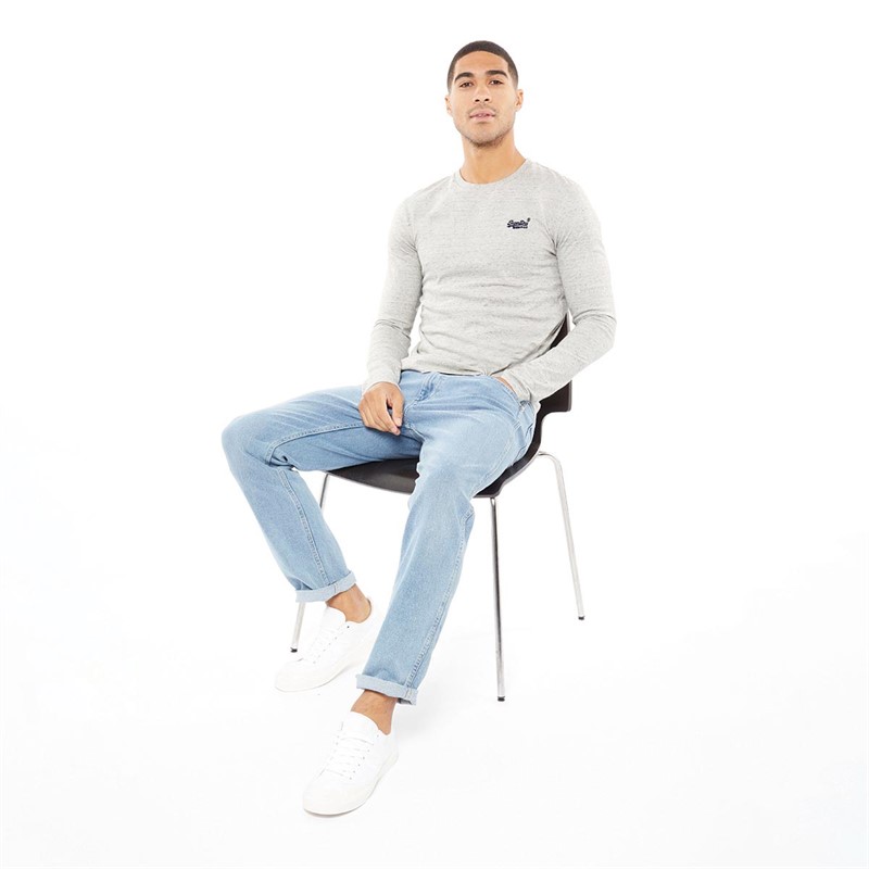 Superdry T-shirt à manches longues Homme Blanc Cassé Chiné