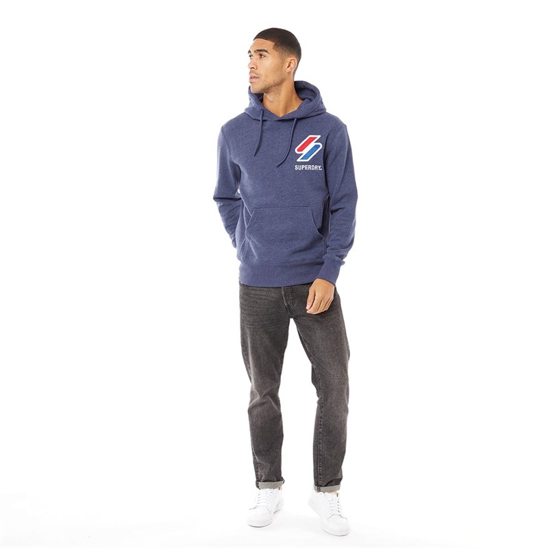 Superdry Mens Sportstyle Applique Hoodie Princedom Blue Marl