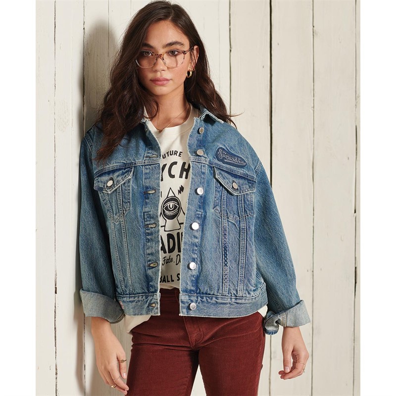 Superdry Dames Boyfriend Crafted Trucker Denim Middelblauw