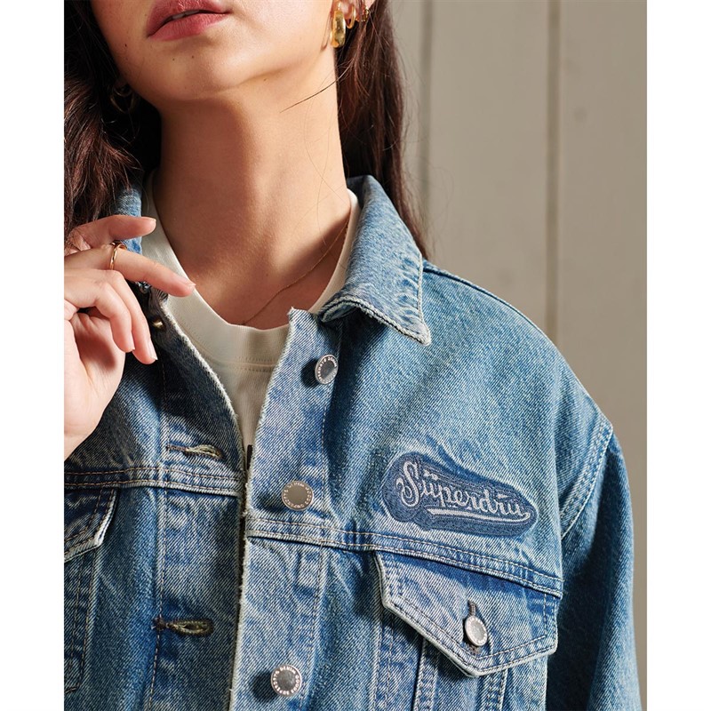 Superdry Dames Boyfriend Crafted Trucker Denim Middelblauw