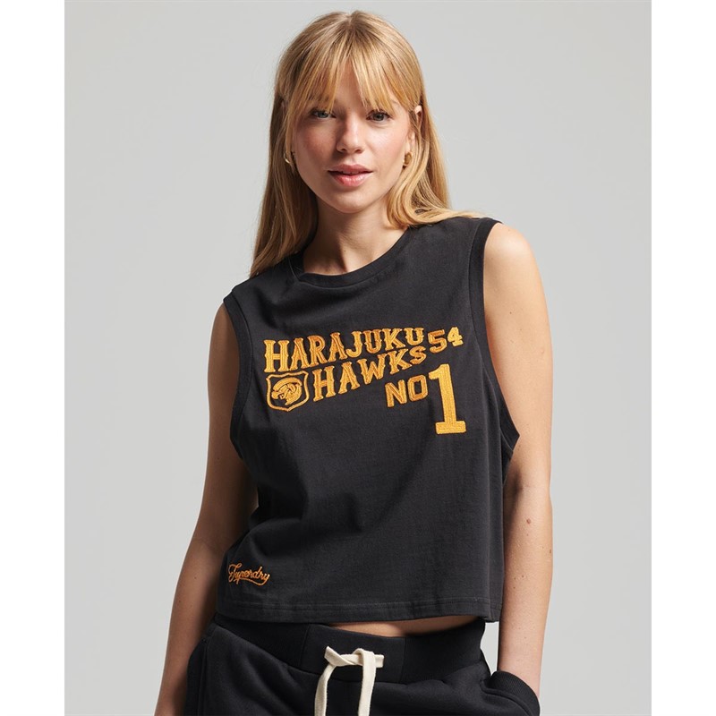 Superdry Damskie Vintage Collegiate Topy Czarny