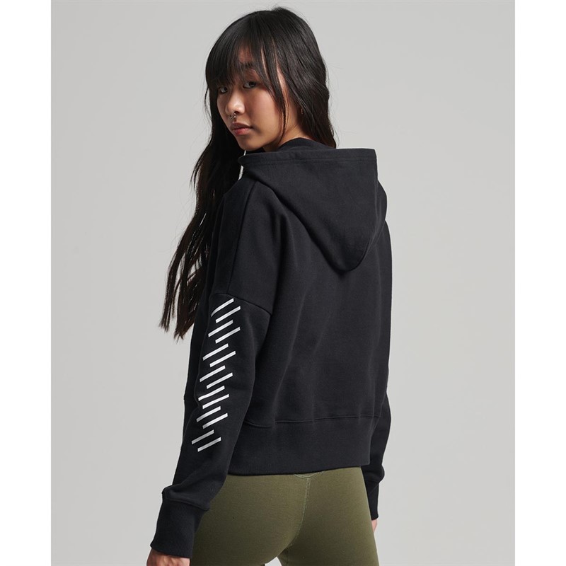Superdry Damskie Code Core Sport Crop Box Bluzy z kapturami Czarny