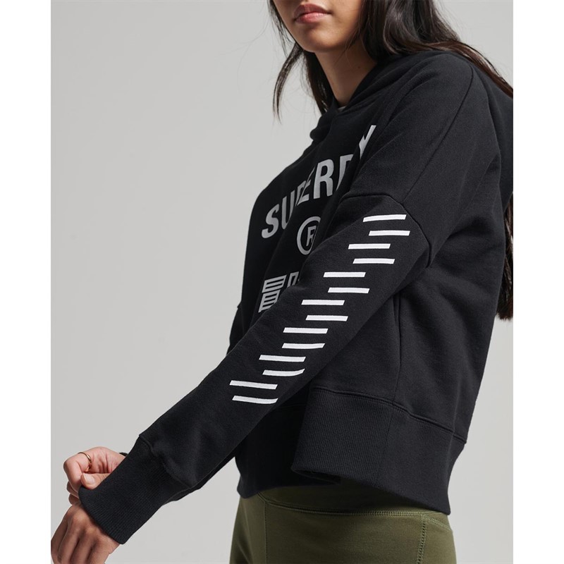 Superdry Damskie Code Core Sport Crop Box Bluzy z kapturami Czarny
