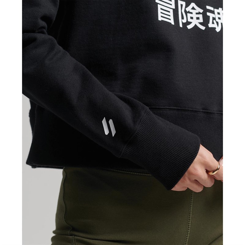 Superdry Damskie Code Core Sport Crop Box Bluzy z kapturami Czarny