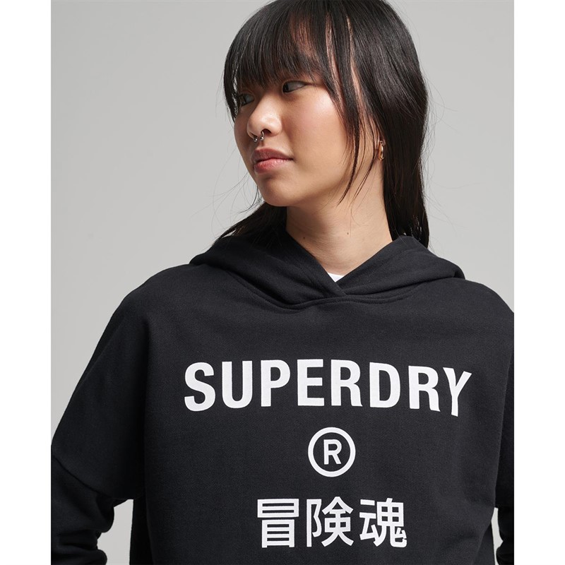Superdry Damskie Code Core Sport Crop Box Bluzy z kapturami Czarny