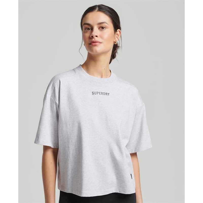 Superdry Hauts Code Tech OS Boxy Tee Femme Gris Clair Chiné