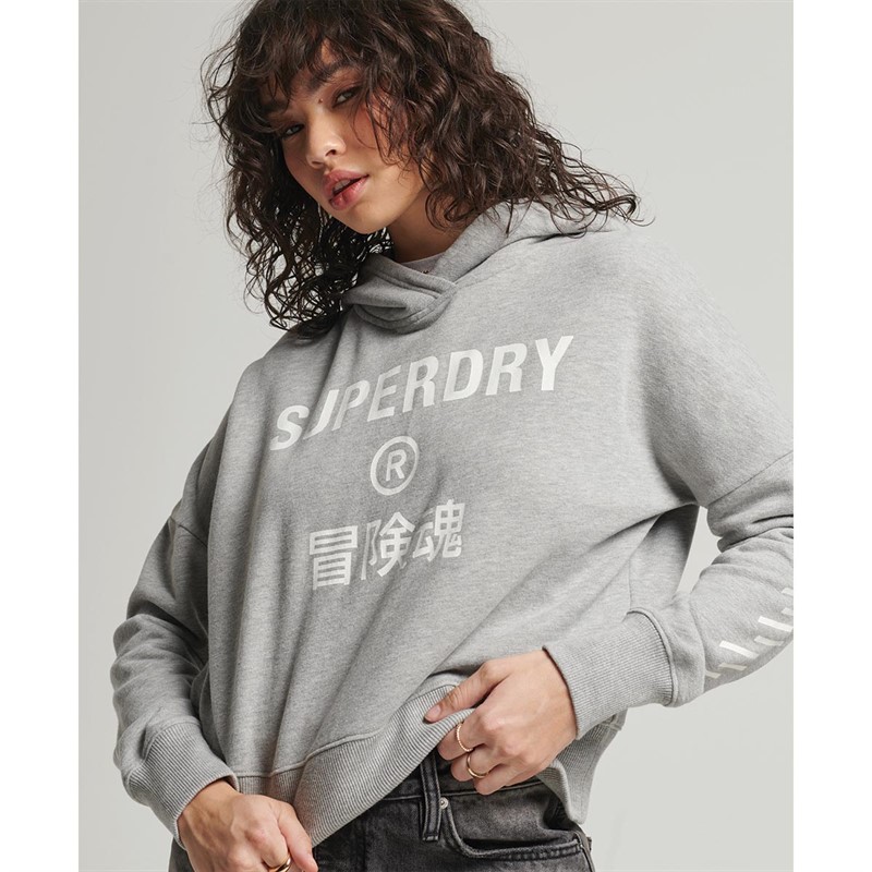 Superdry Dames Code Core Sport Crop Box Hoodies Gemeleerd Grijs