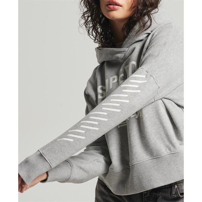 Superdry Dames Code Core Sport Crop Box Hoodies Gemeleerd Grijs