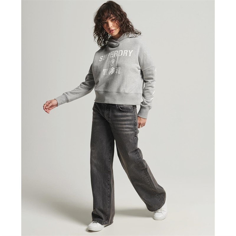 Superdry Dames Code Core Sport Crop Box Hoodies Gemeleerd Grijs