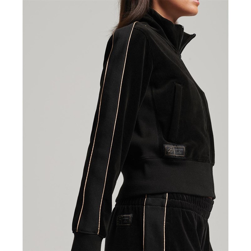 Superdry Dame Code S Logo Velour Løbe overdele Sort