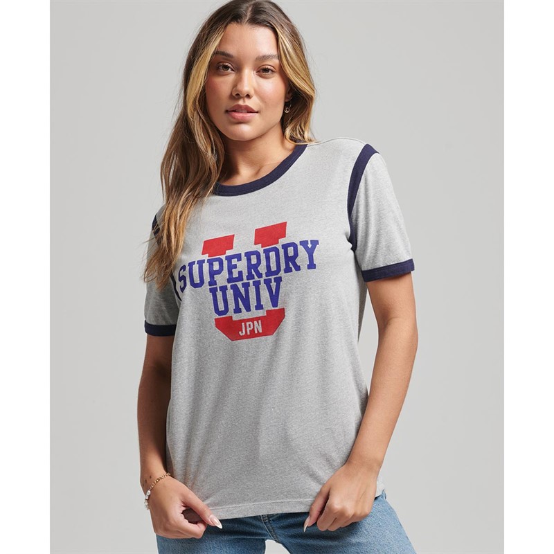 Superdry Hauts Vintage College Ringer Tee Femme Gris Chiné