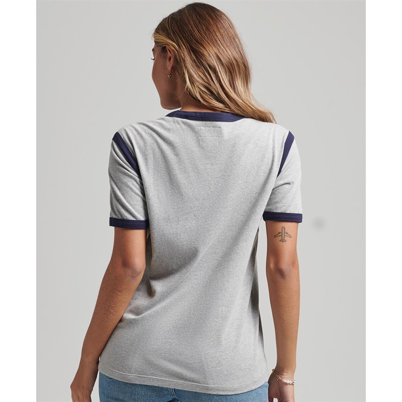 Superdry Hauts Vintage College Ringer Tee Femme Gris Chiné