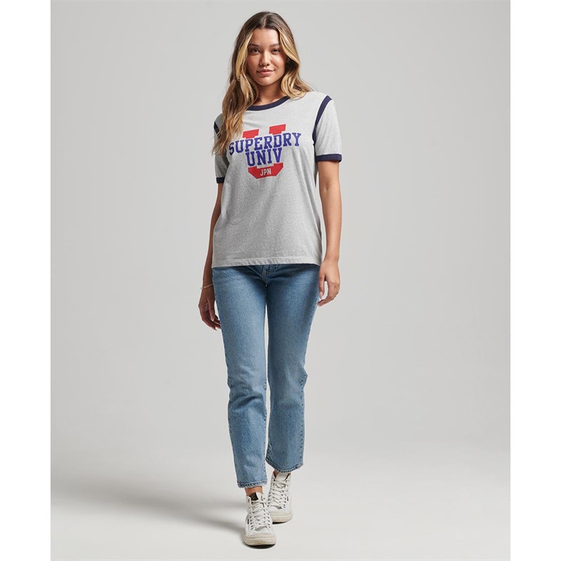 Superdry Hauts Vintage College Ringer Tee Femme Gris Chiné