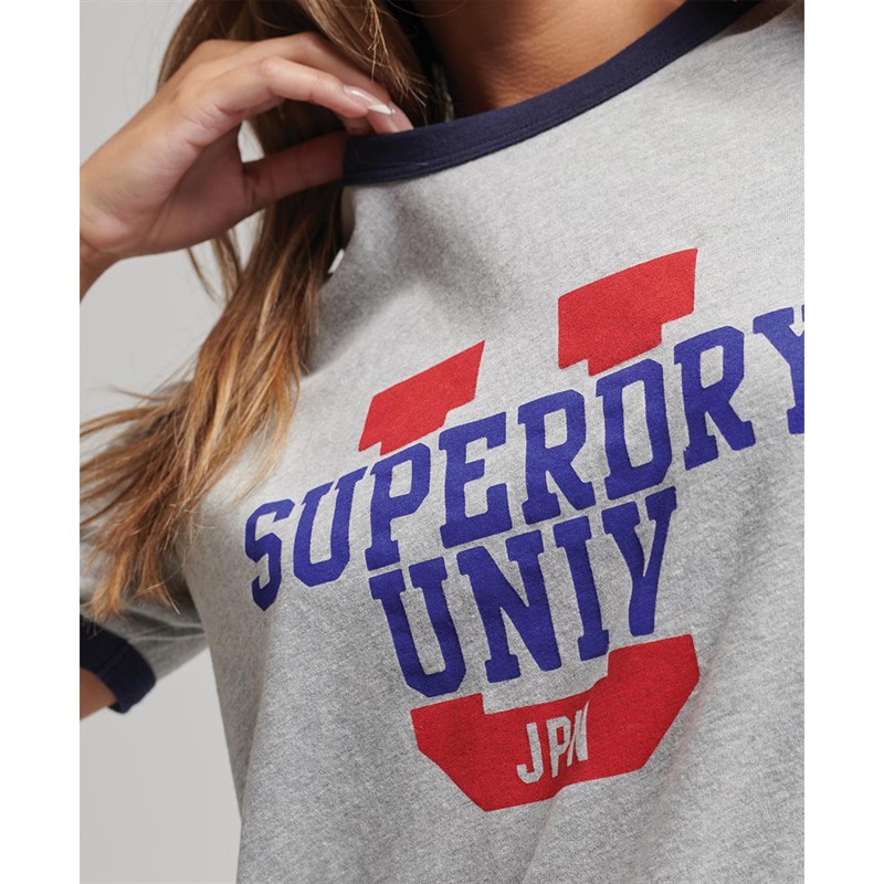 Superdry Hauts Vintage College Ringer Tee Femme Gris Chiné