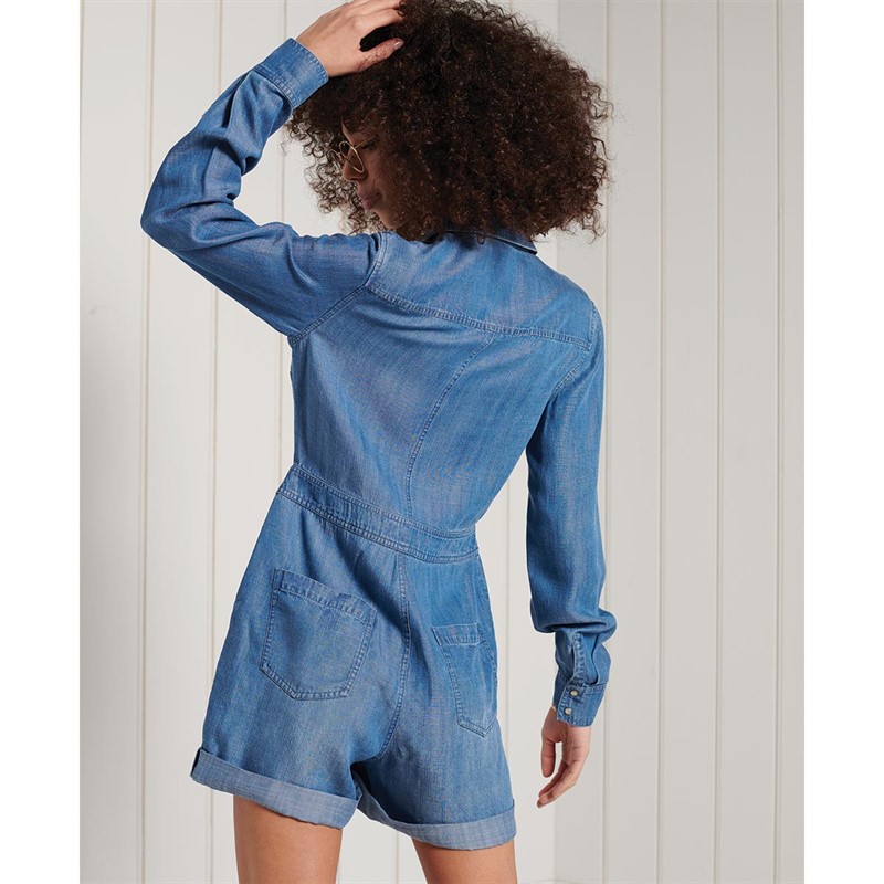 Superdry Combishorts Tencel Femme Bleu Moyen