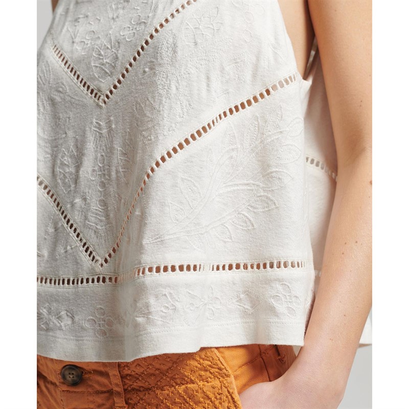 Superdry Damen Vintage Cutwork Tops Weiß