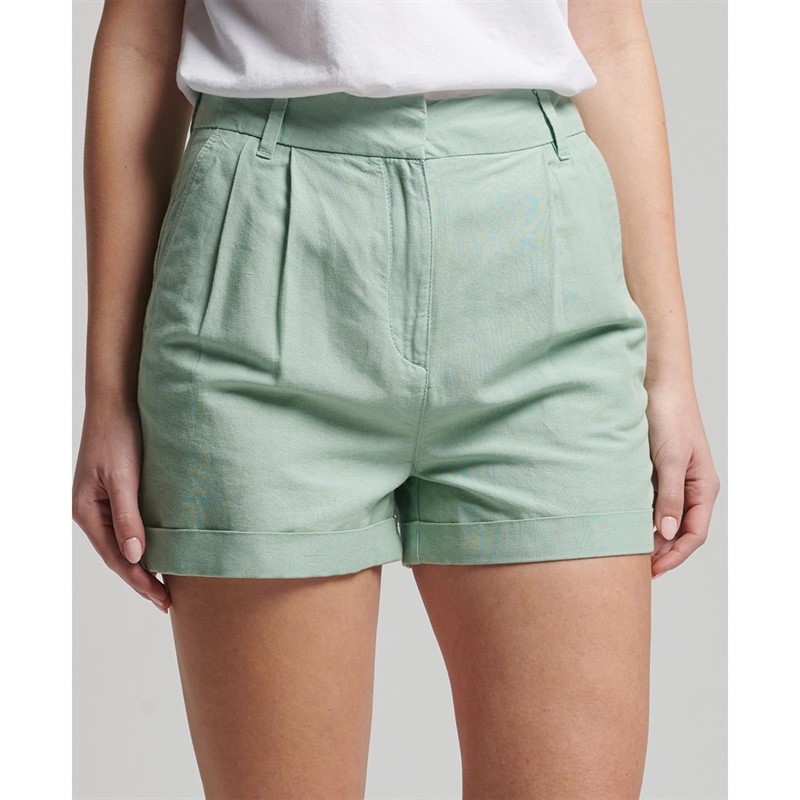 Superdry Shorts Studios Linen Femme Blue-Vert Clair