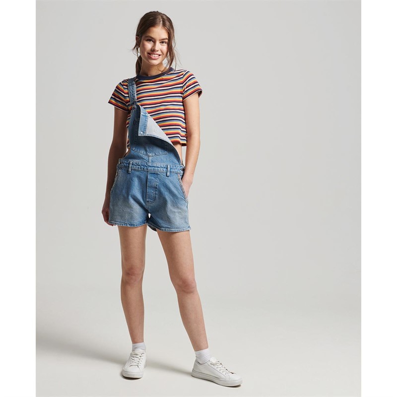 Superdry Damskie Vintage Dungaree Stroje Jednoczęściowe Mid Niebieski