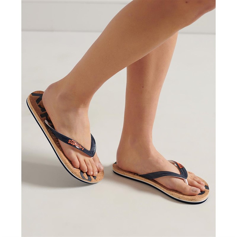 Superdry Dames Cork Slippers Marineblauw