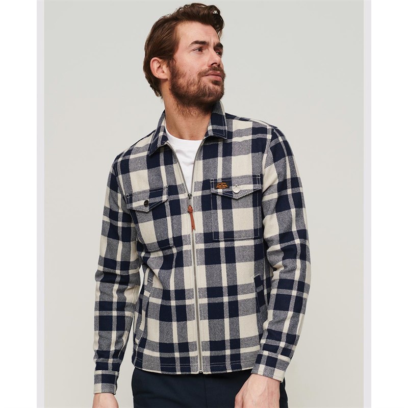 Superdry Męskie Vintage Wool Koszule z Długim Rękawem Ecru