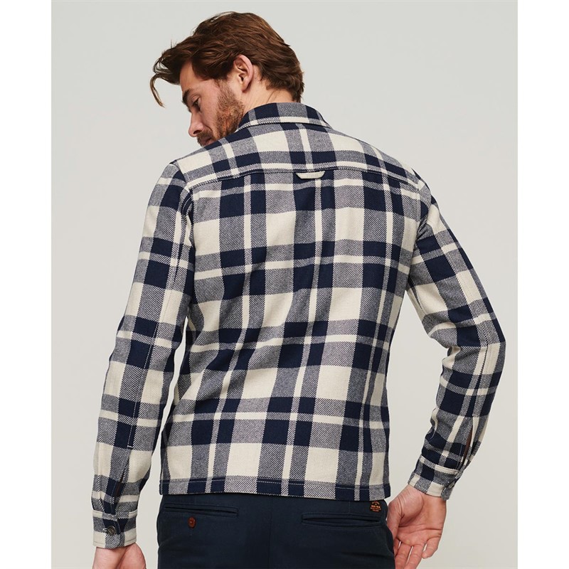 Superdry Męskie Vintage Wool Koszule z Długim Rękawem Ecru