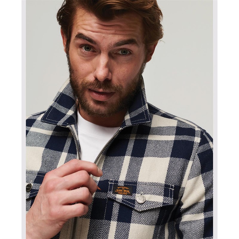 Superdry Męskie Vintage Wool Koszule z Długim Rękawem Ecru