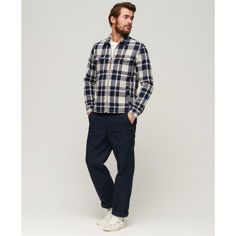 Superdry Męskie Vintage Wool Koszule z Długim Rękawem Ecru
