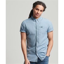 Superdry Heren Classic University Oxford Overhemden met korte mouwen Middelblauw