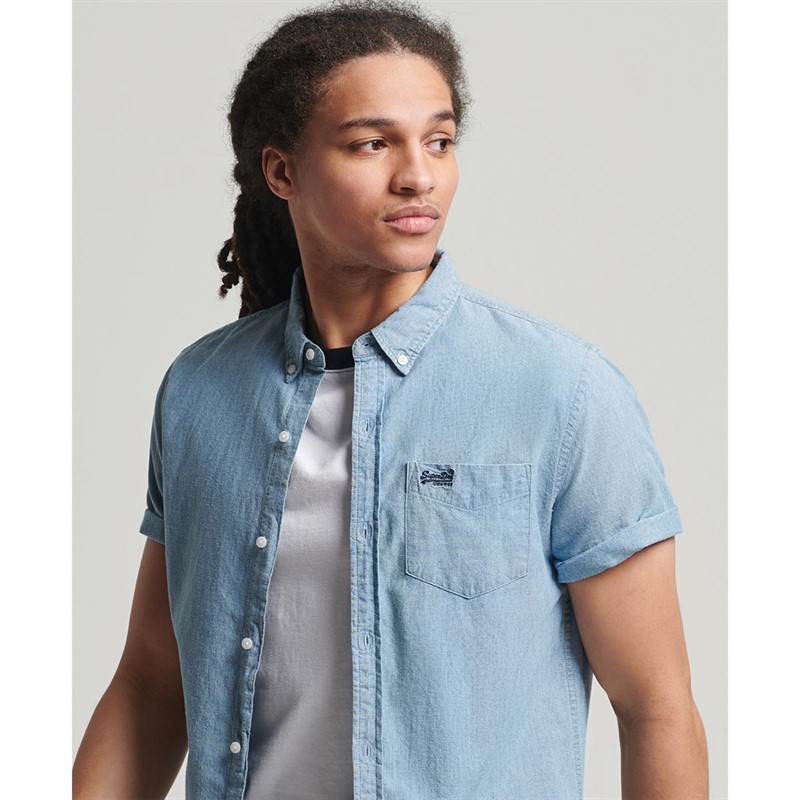 Superdry Chemises à Manches Courtes Classic University Oxford Homme Bleu Moyen