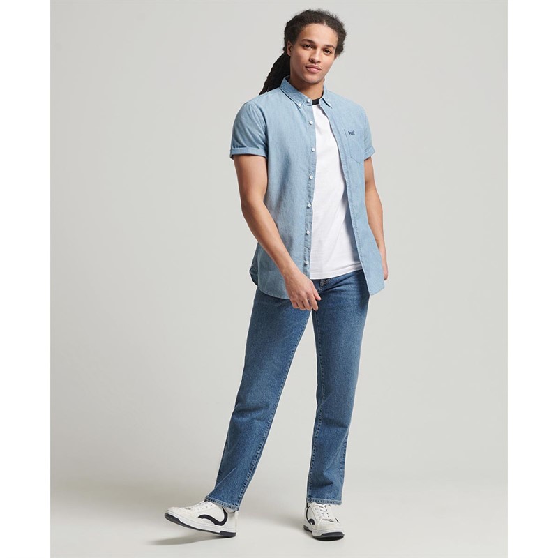 Superdry Chemises à Manches Courtes Classic University Oxford Homme Bleu Moyen
