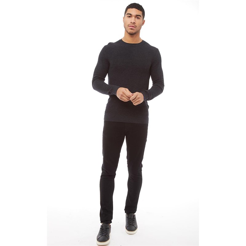 Superdry Heren Idris Elba Premium Geweven Trui met Ronde Hals Donker Marineblauw