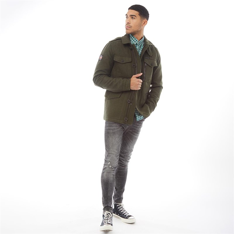 Superdry Mens Tito 4 Pocket Wool Jacket Khaki