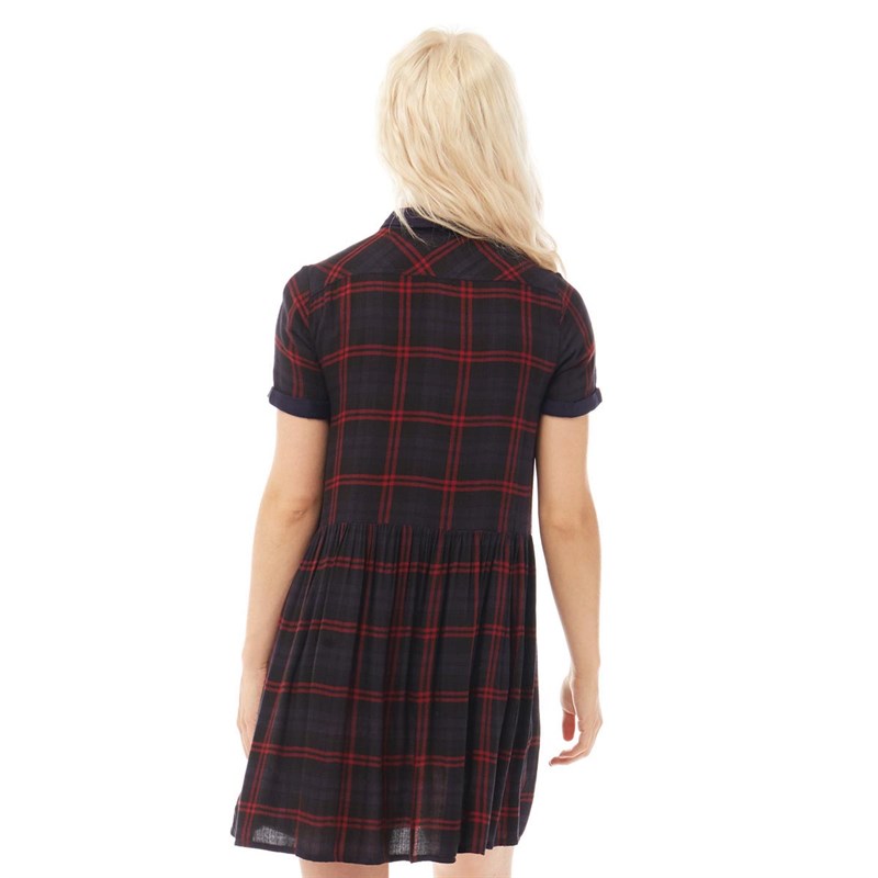 Superdry Damen Philipa Check Kleid Rot kariert