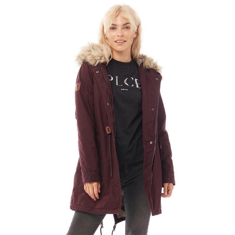 Superdry Damskie Borderlands Faux Fur Kurtka Parka Wino