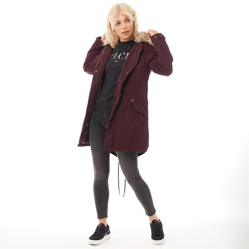 Superdry Damskie Borderlands Faux Fur Kurtka Parka Wino