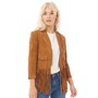 Superdry Damen Neonomad Fringe Lederjacke Hellbraun