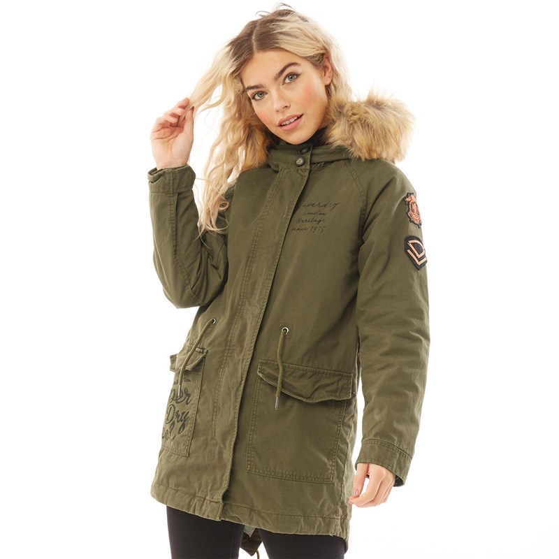 Superdry Damen Rookie Heavy Weather Tiger Parka Jacke Khaki